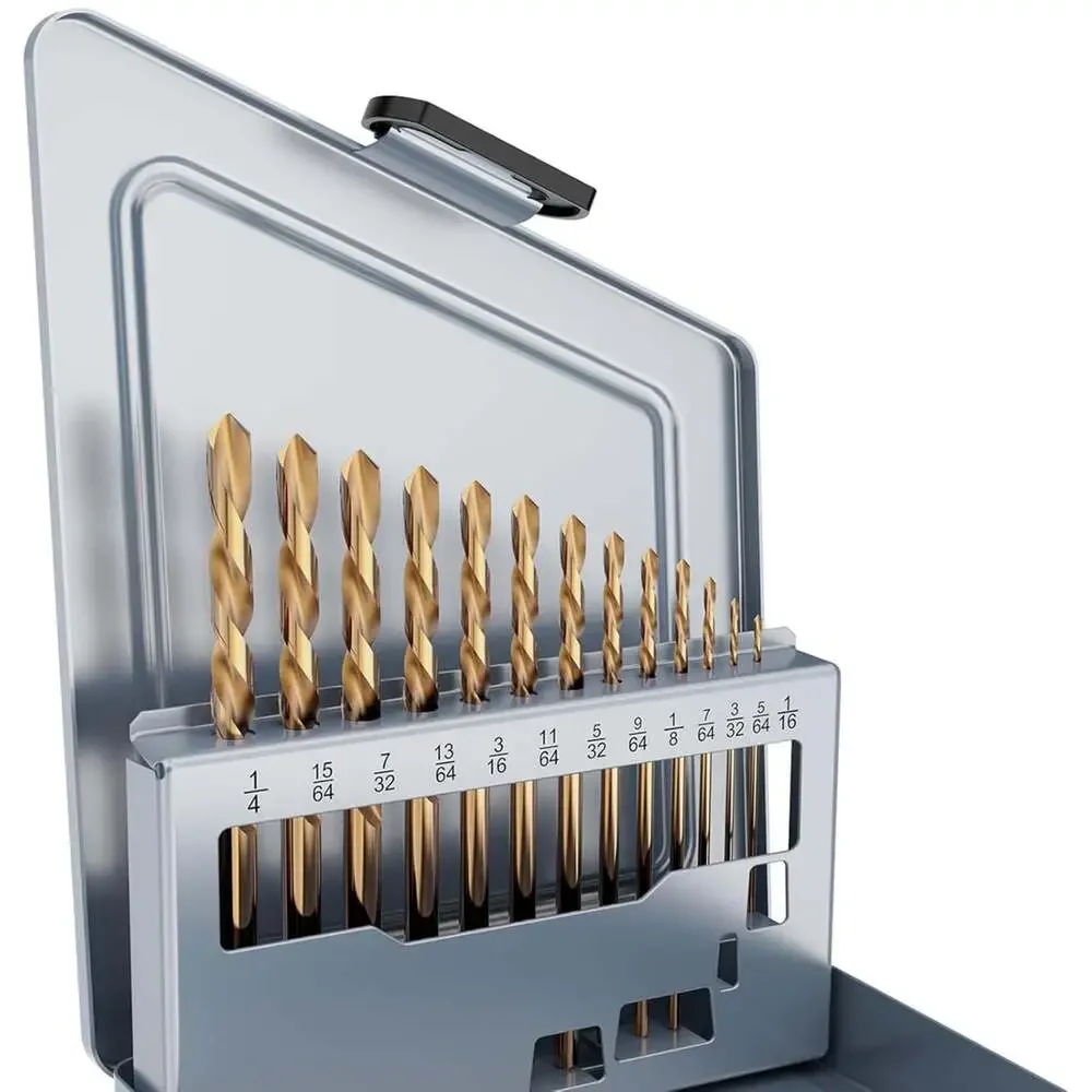13 Piece Left Hand Cobalt Drill Bit Set HSS M35 for Hardened Steel Stainless